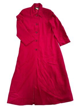Vintage 90s Harvé Benard Red Wool Blend Long Coat Jacket Women’s Size 10